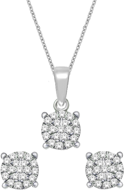 Elegant Diamond Pendantand Earrings Set PNG Image