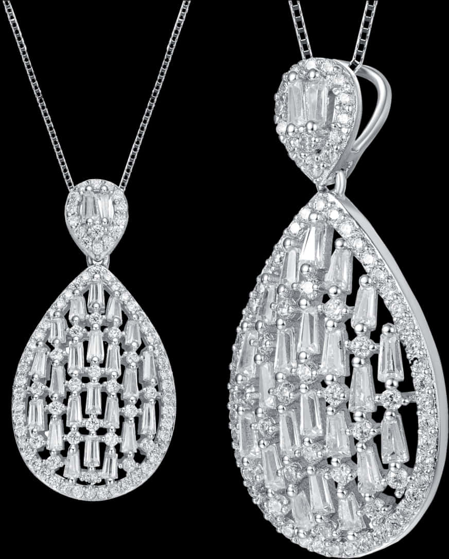 Elegant Diamond Teardrop Pendant Necklace PNG Image