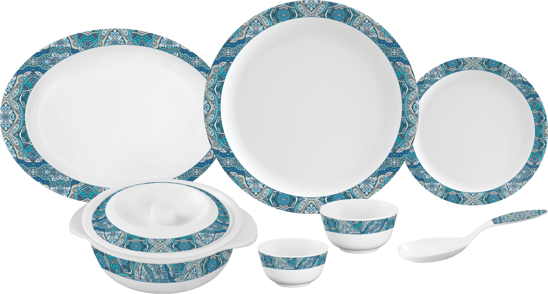 Elegant Dinnerware Set Patterned PNG Image