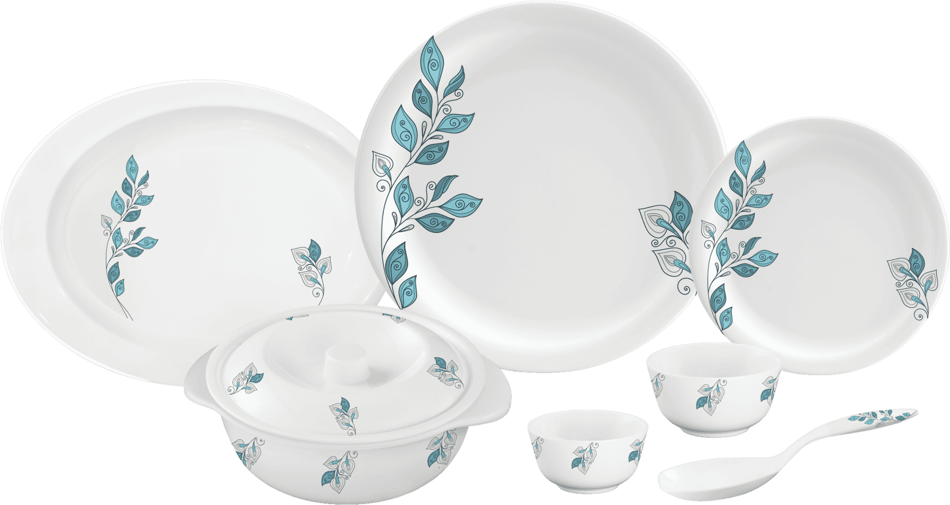 Elegant Dinnerware Setwith Floral Design PNG Image