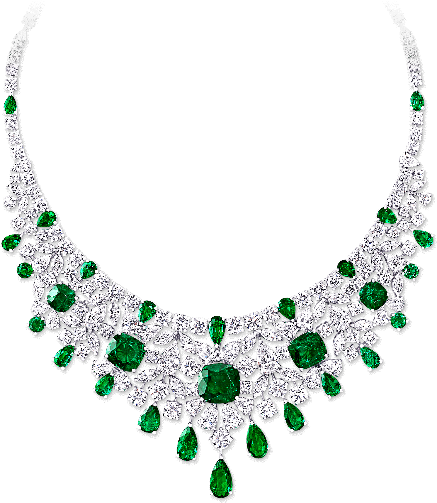 Elegant Emerald Diamond Necklace PNG Image