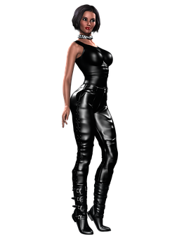 Elegant Female3 D Modelin Black Outfit PNG Image