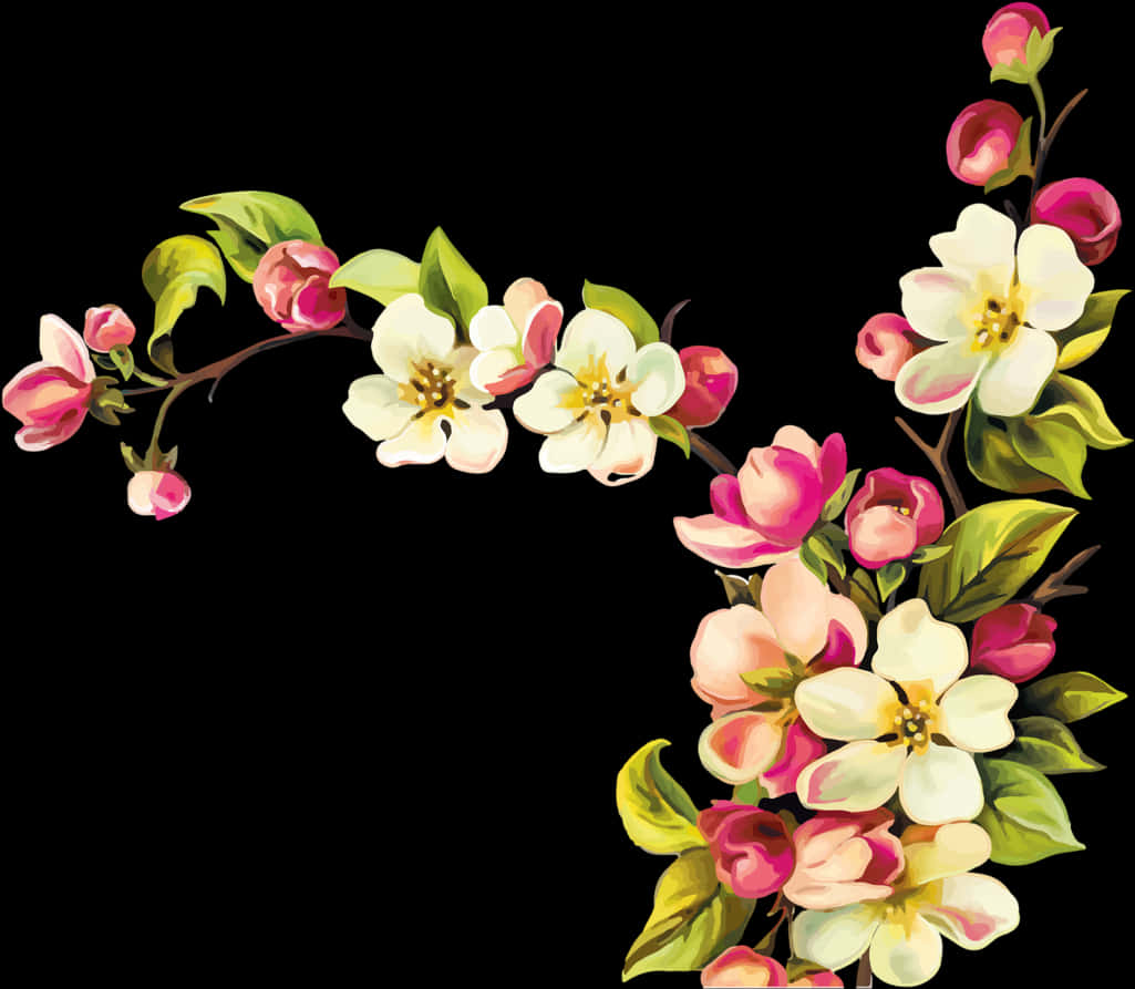 Elegant Floral Arrangementon Black PNG Image