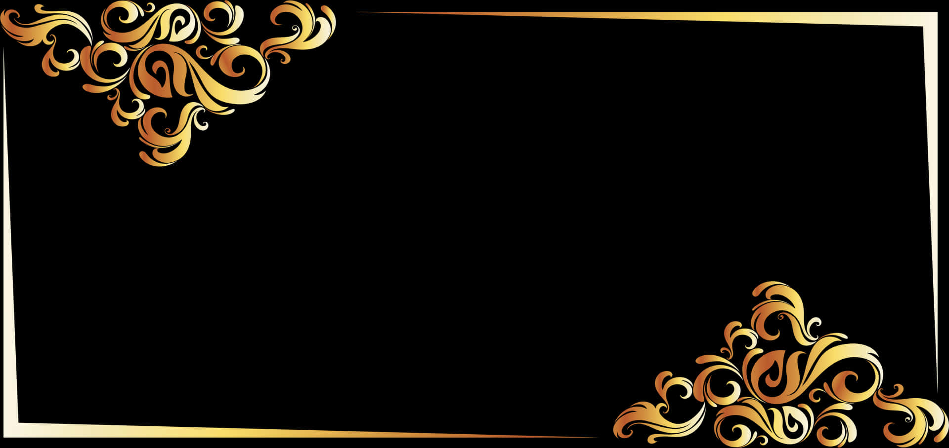 Elegant Floral Black Gold Frame PNG Image