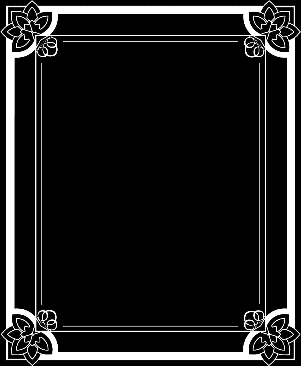 Elegant Floral Black White Border PNG Image