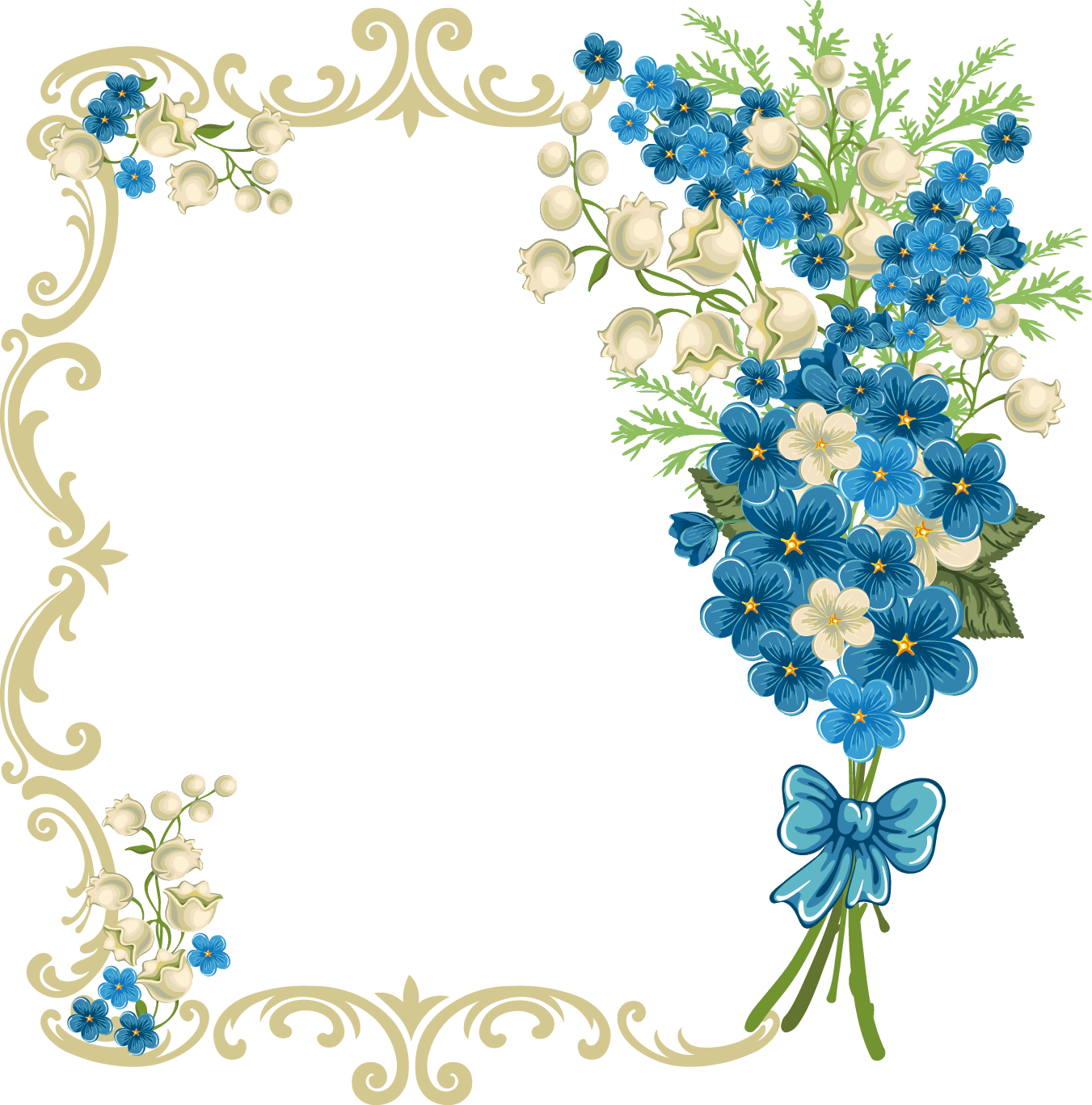 Elegant Floral Blue Frame PNG Image