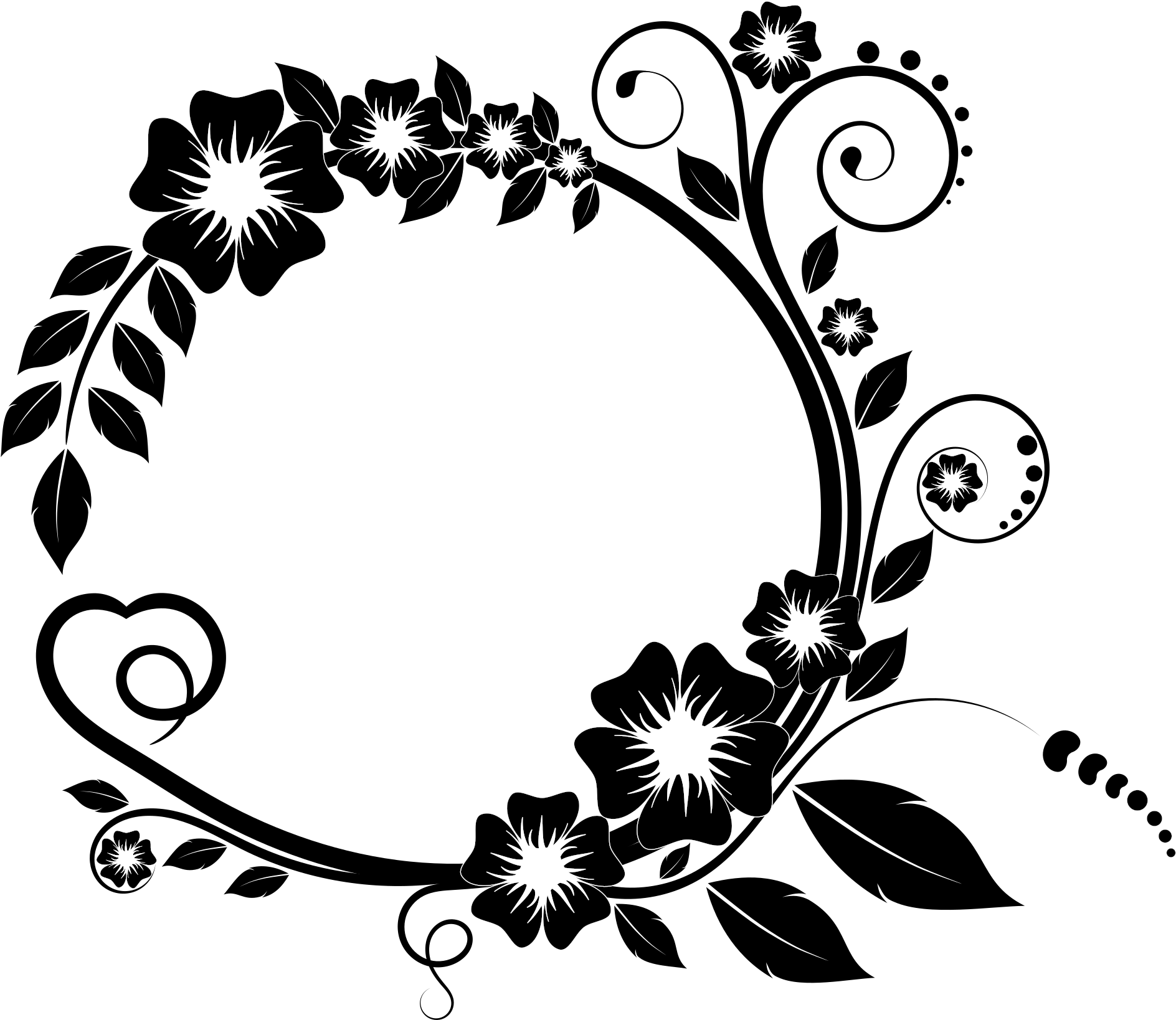 Elegant Floral Design Black White PNG Image