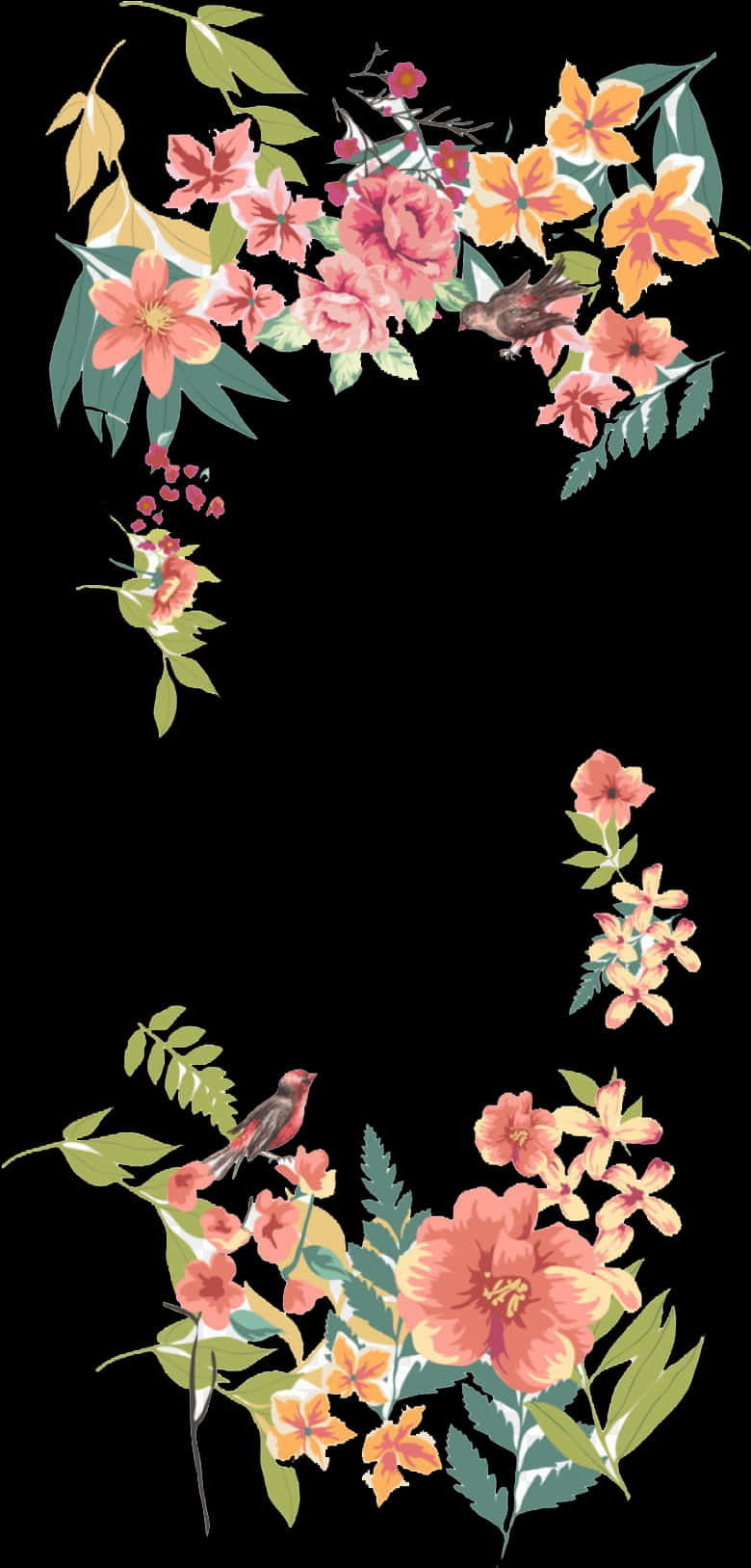 Elegant Floral Designwith Birds PNG Image