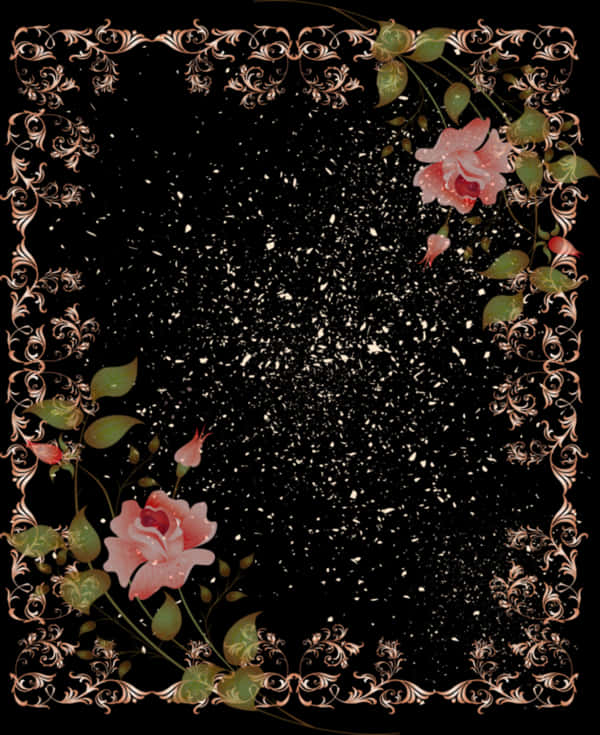 Elegant Floral Frameon Black Background PNG Image