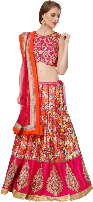 Elegant Floral Lehenga Model PNG Image