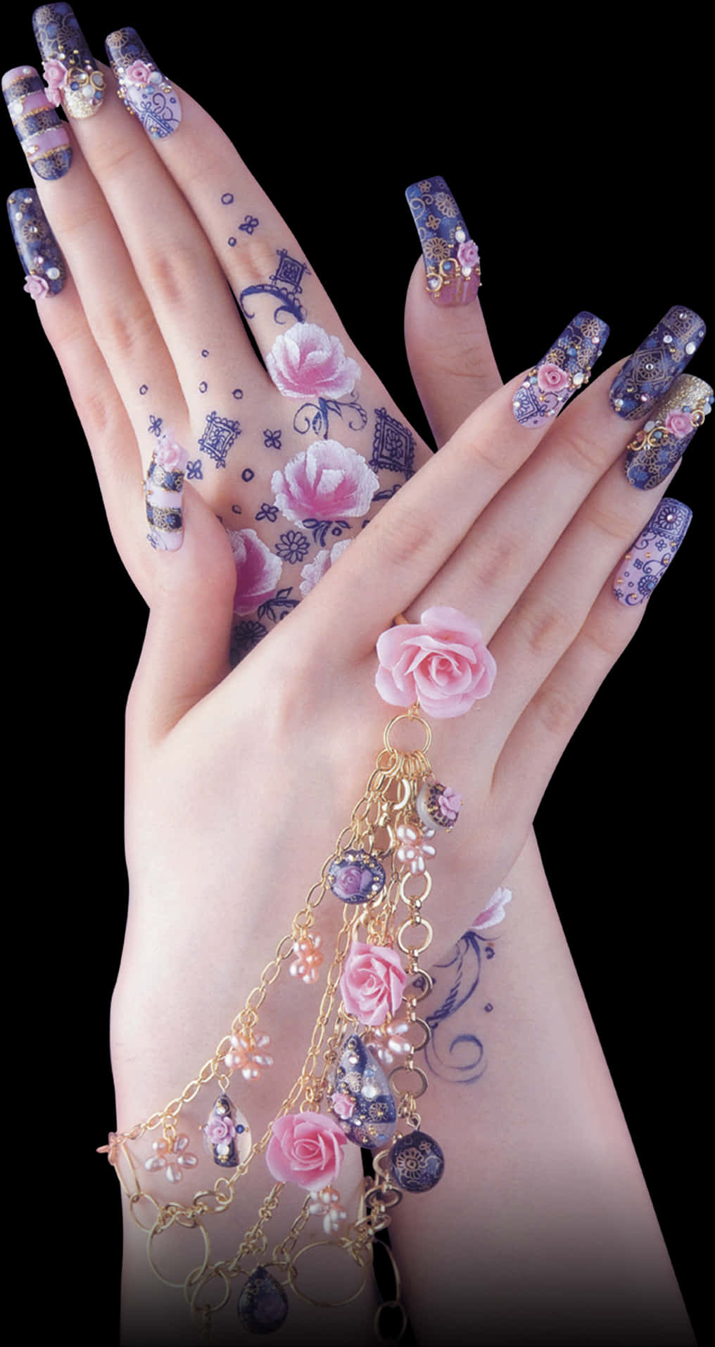 Elegant Floral Nail Art Design PNG Image