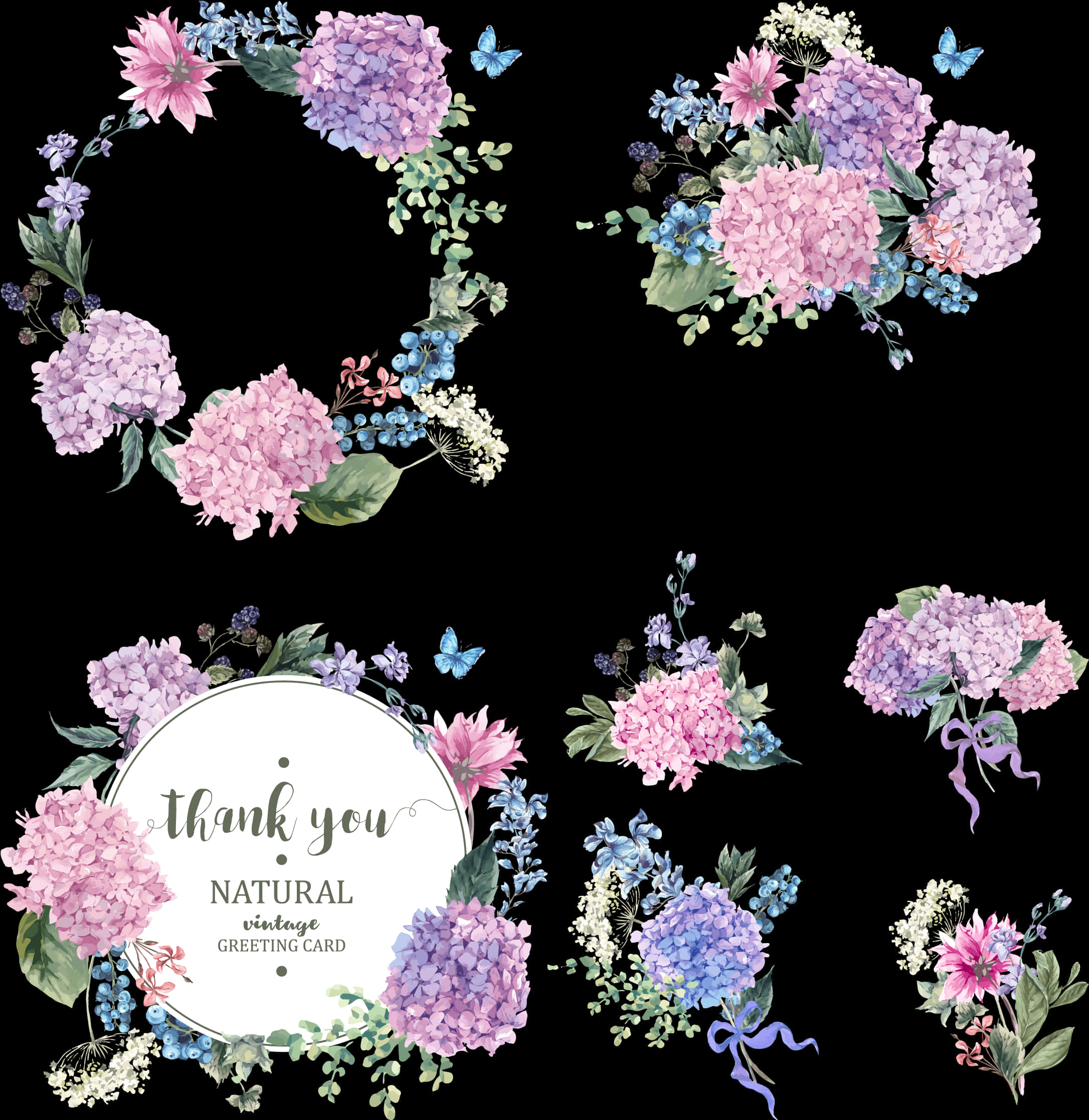 Elegant Floral Thank You Card Design PNG Image