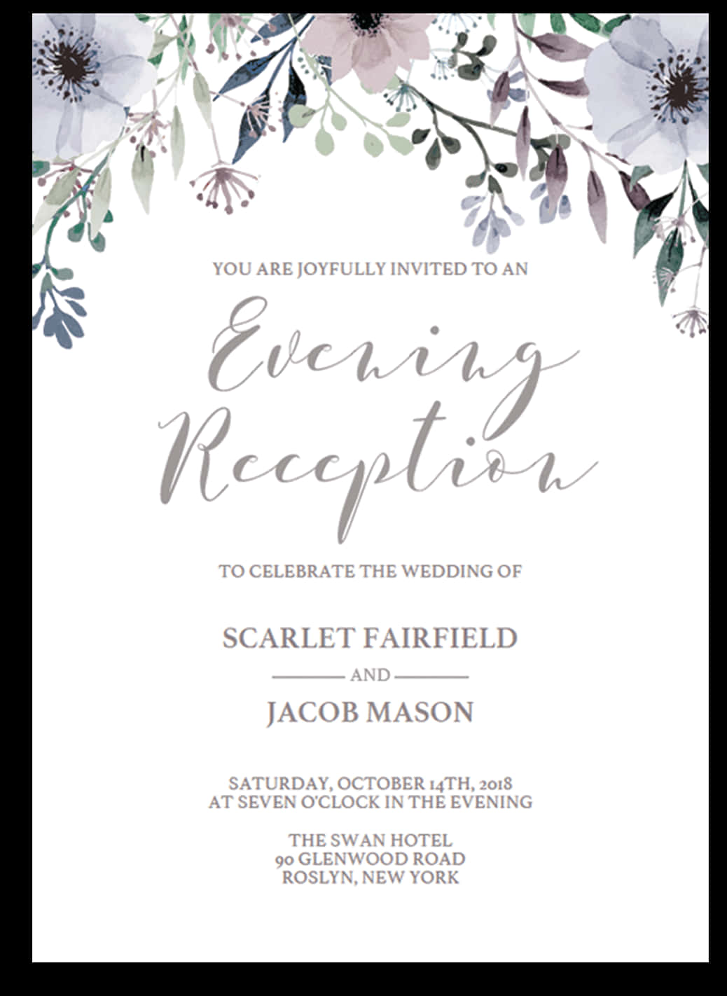 Elegant Floral Wedding Reception Invitation PNG Image