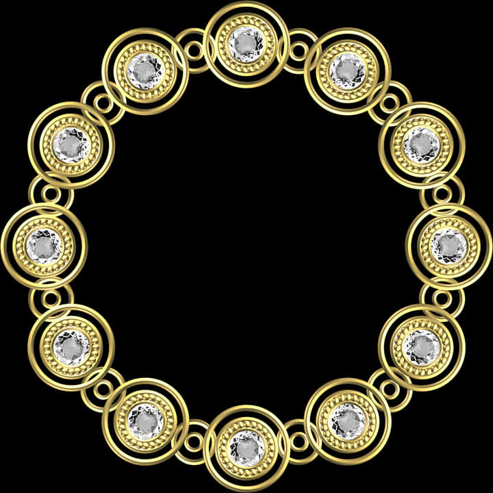 Elegant Gold Circle Framewith Diamonds PNG Image