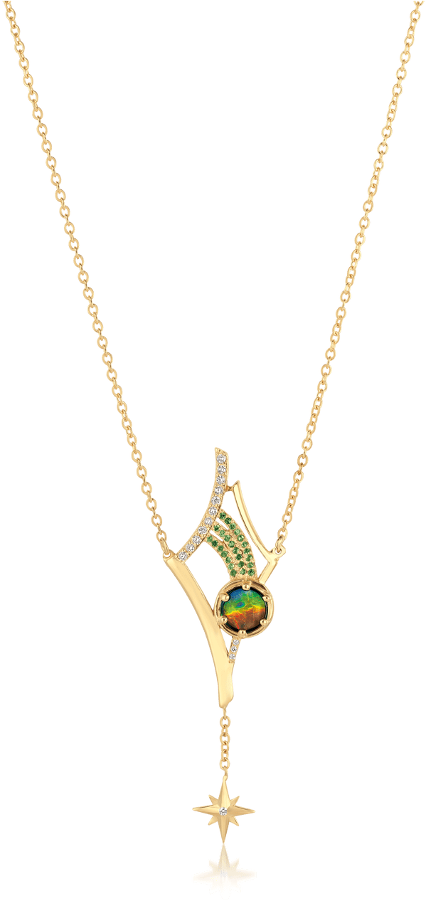 Elegant Gold Diamond Necklacewith Gemstone Pendant PNG Image