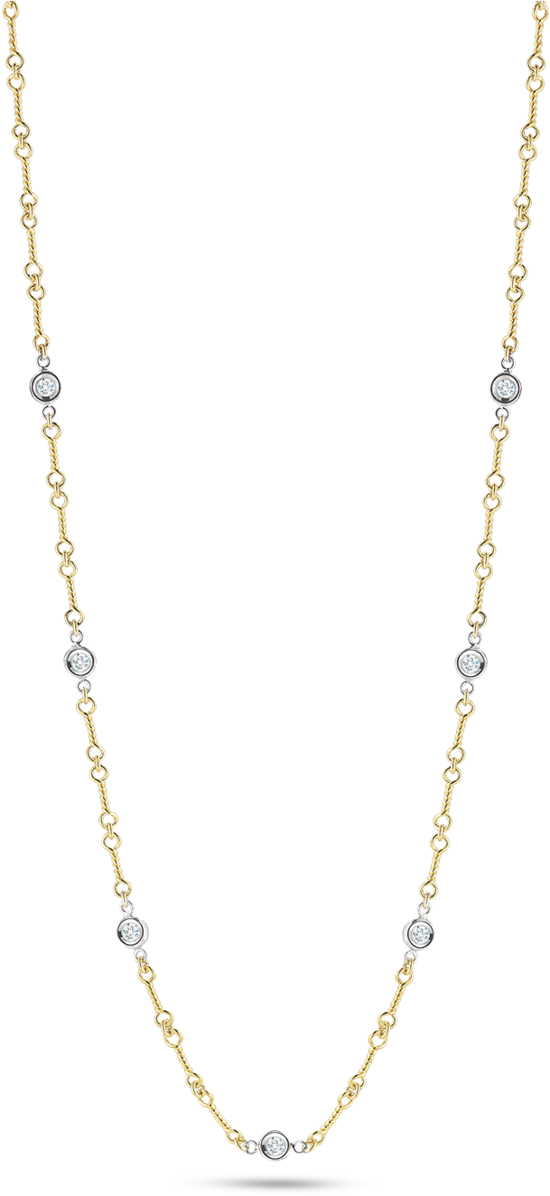 Elegant Gold Diamond Station Necklace PNG Image