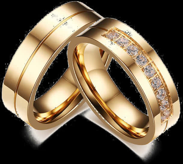 Elegant Gold Diamond Wedding Rings PNG Image