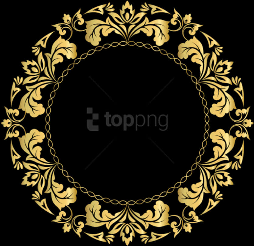 Elegant Gold Floral Frame PNG Image