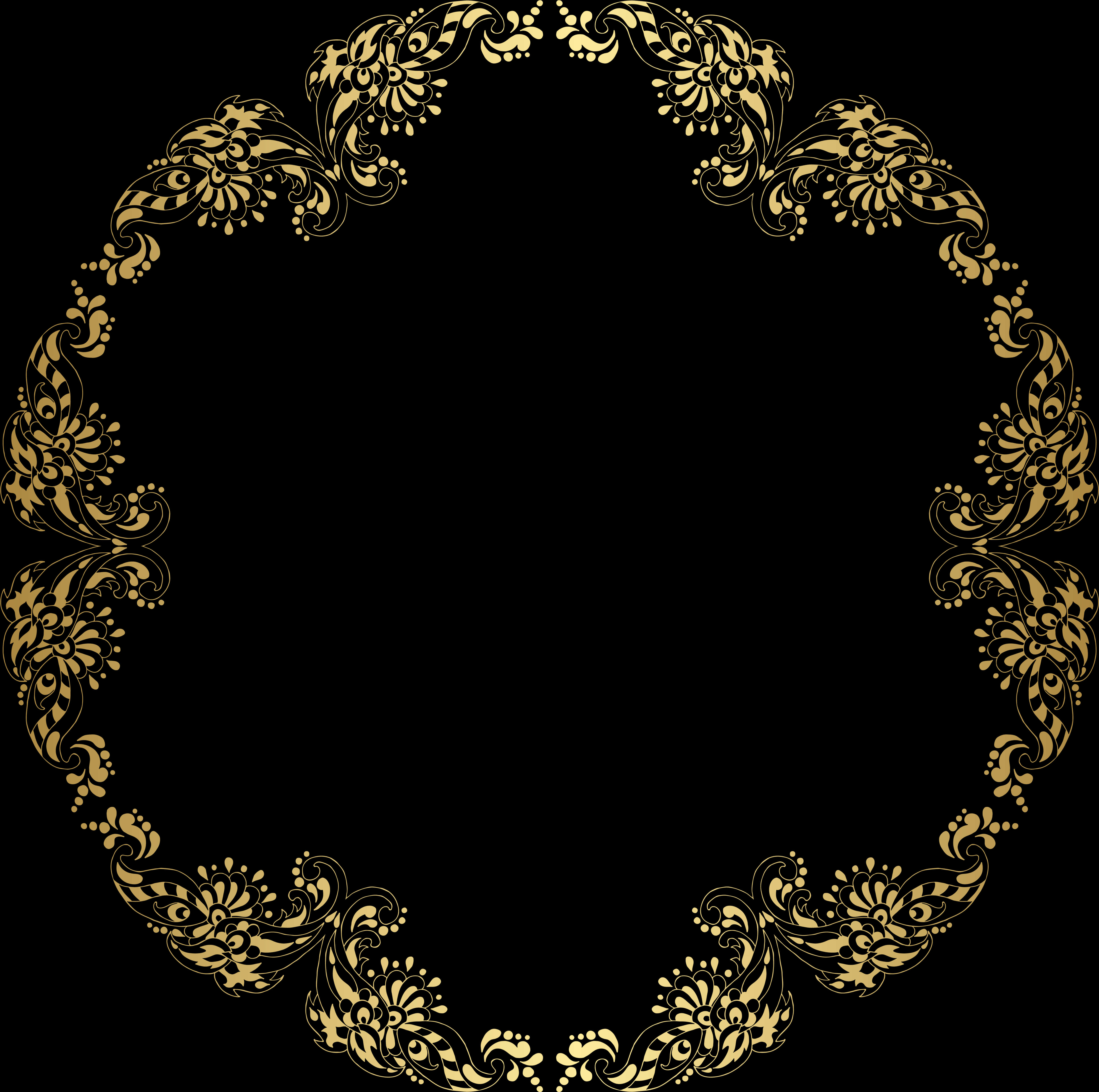 Elegant Gold Floral Frame PNG Image