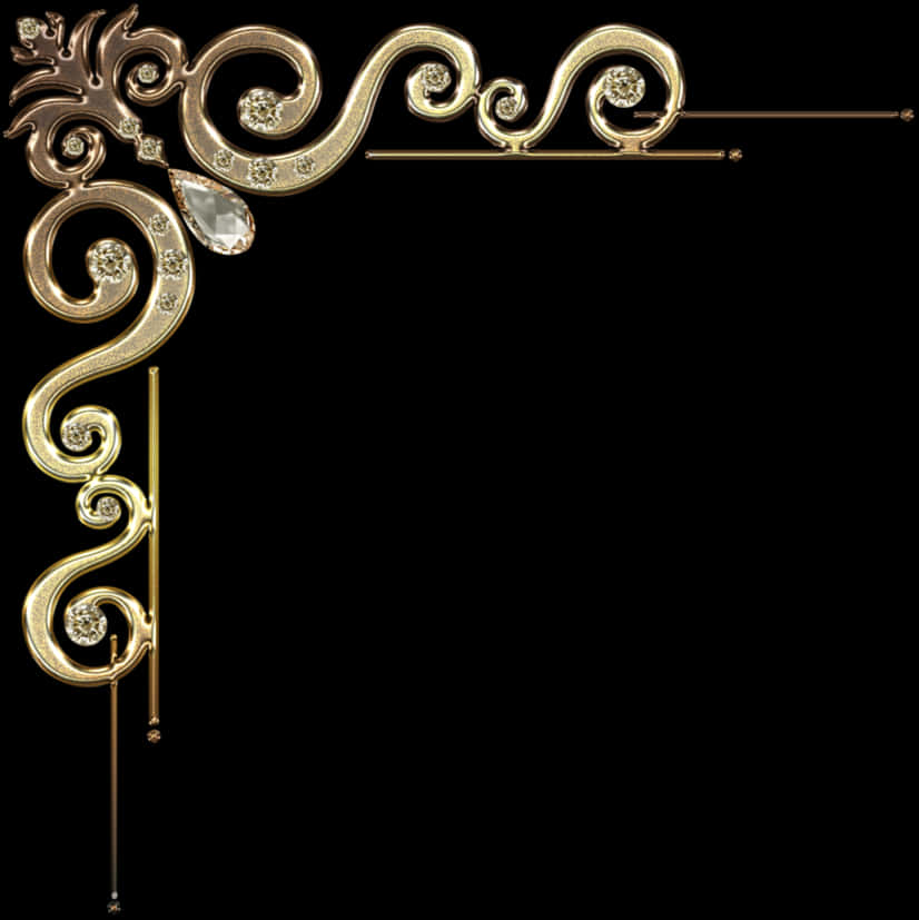 Elegant Gold Scroll Corner Border PNG Image