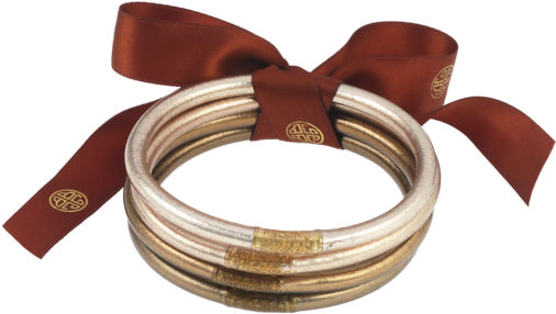 Elegant Gold Silver Bangleswith Ribbon PNG Image