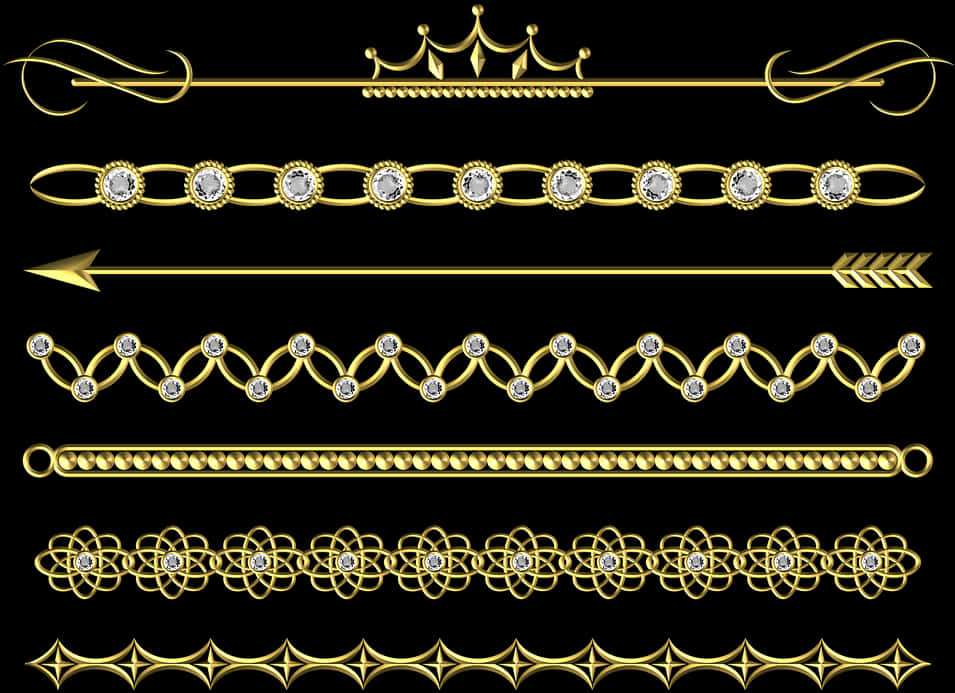 Elegant Golden Decorative Borders Set PNG Image