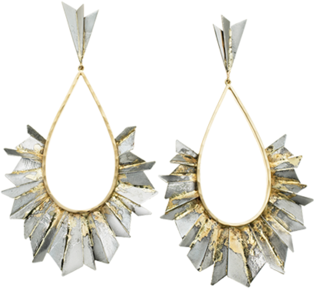 Elegant Golden Drop Earringswith Silver Accents PNG Image