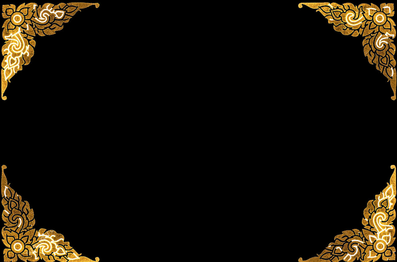 Elegant Golden Floral Corner Border PNG Image