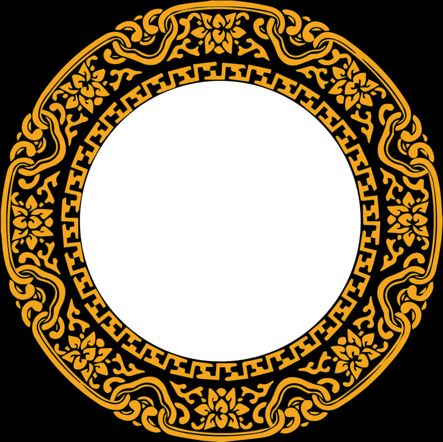 Elegant Golden Floral Frame PNG Image