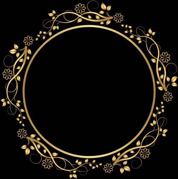 Elegant Golden Floral Frame PNG Image