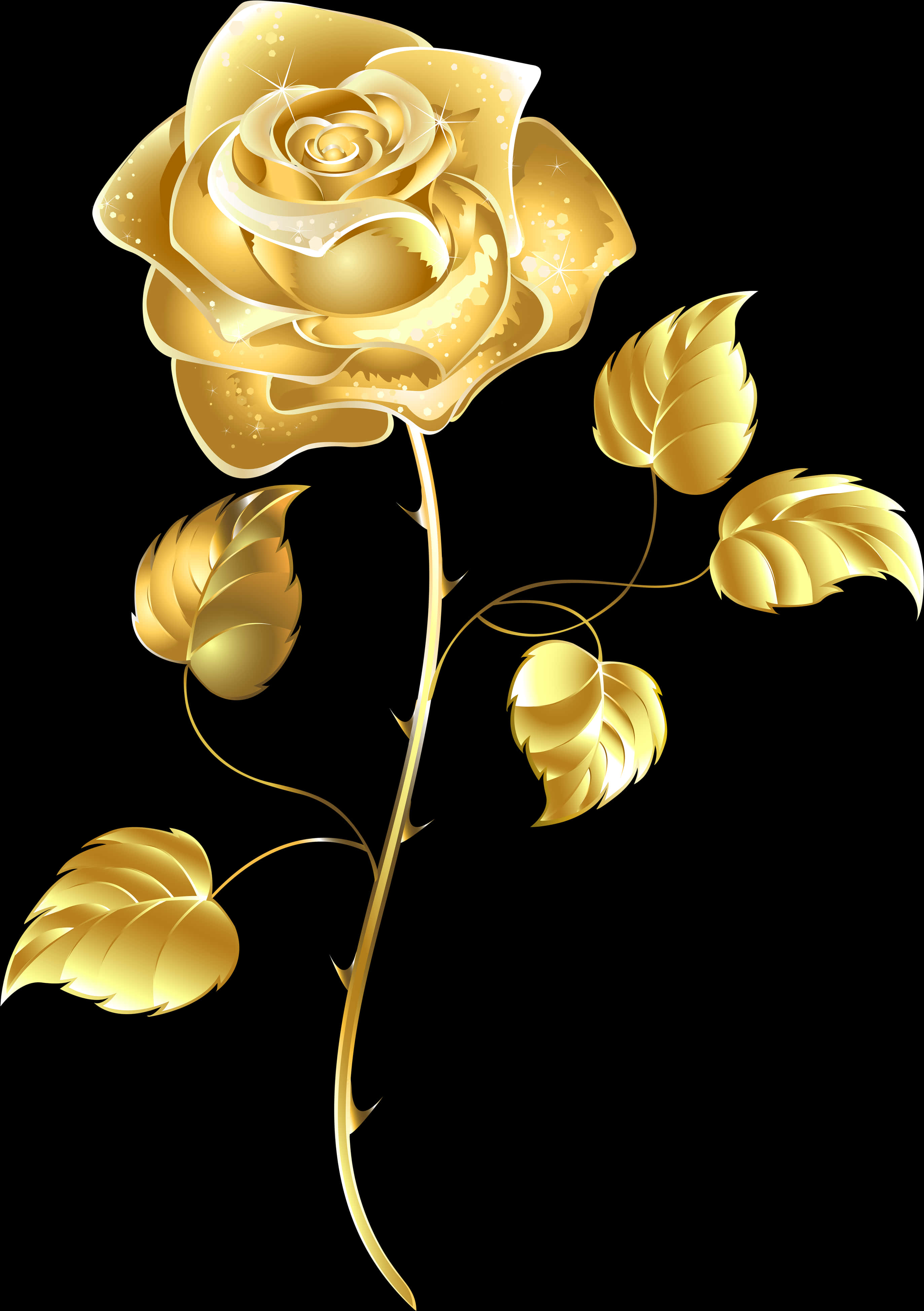 Elegant Golden Rose Artwork PNG Image