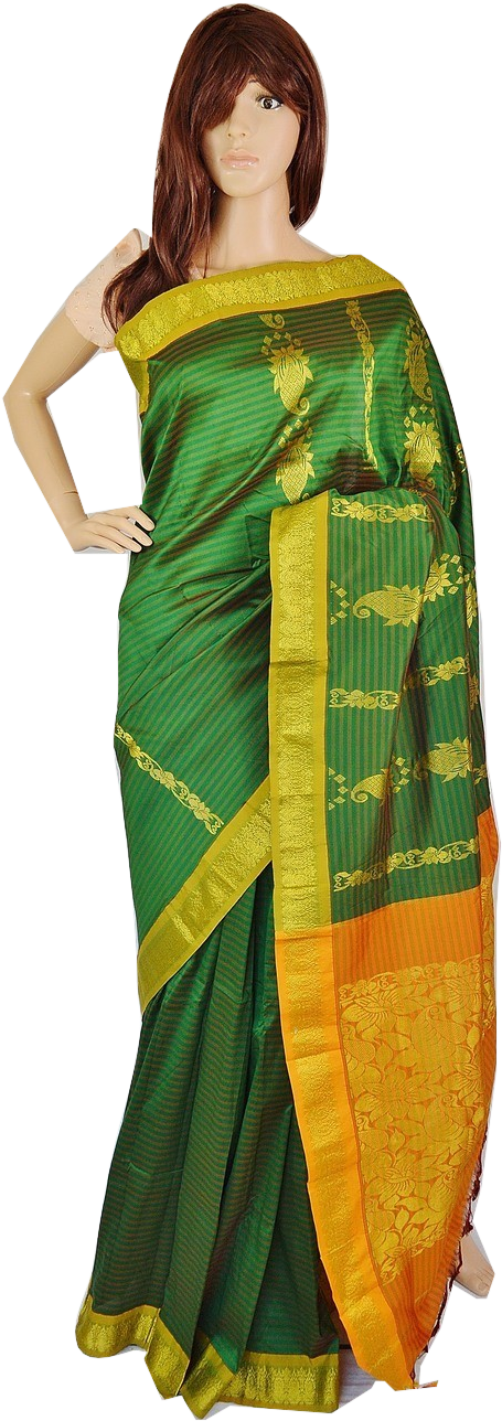 Elegant Green Saree Mannequin PNG Image