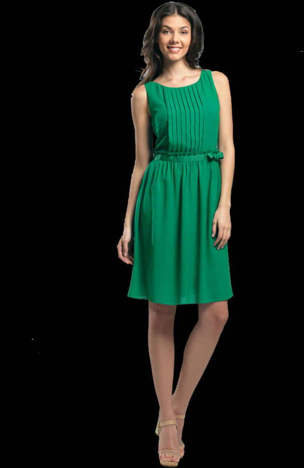 Elegant Green Sleeveless Dress PNG Image