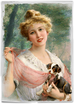 Elegant Ladywith Dog Vintage Portrait PNG Image