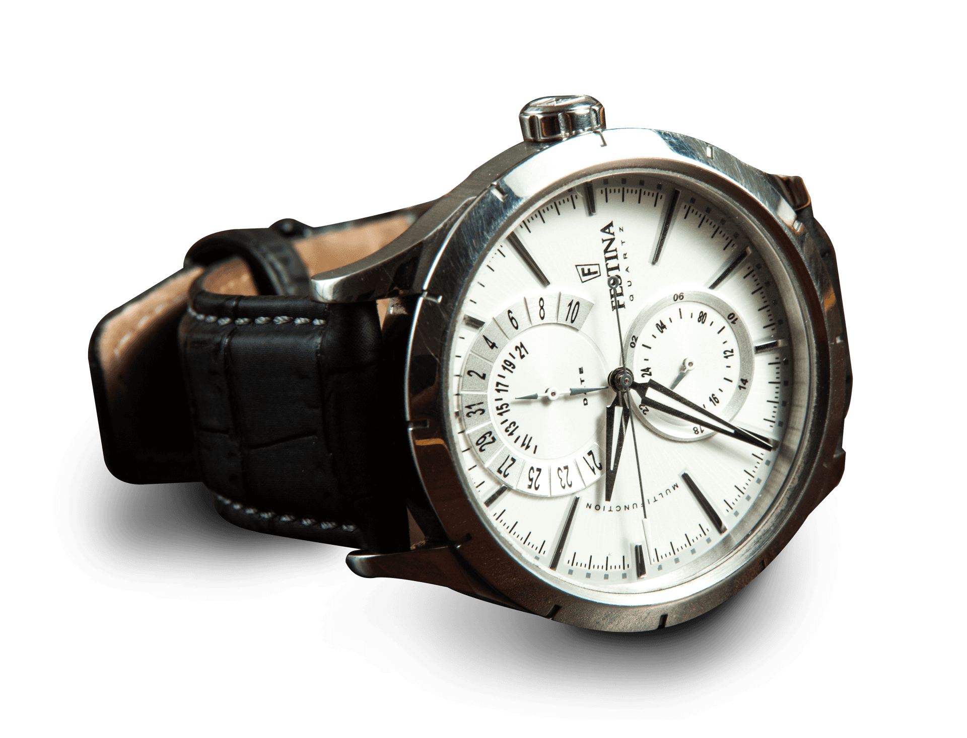 Elegant Leather Strap Watch PNG Image