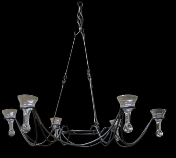 Elegant Metal Chandelier Black Background PNG Image