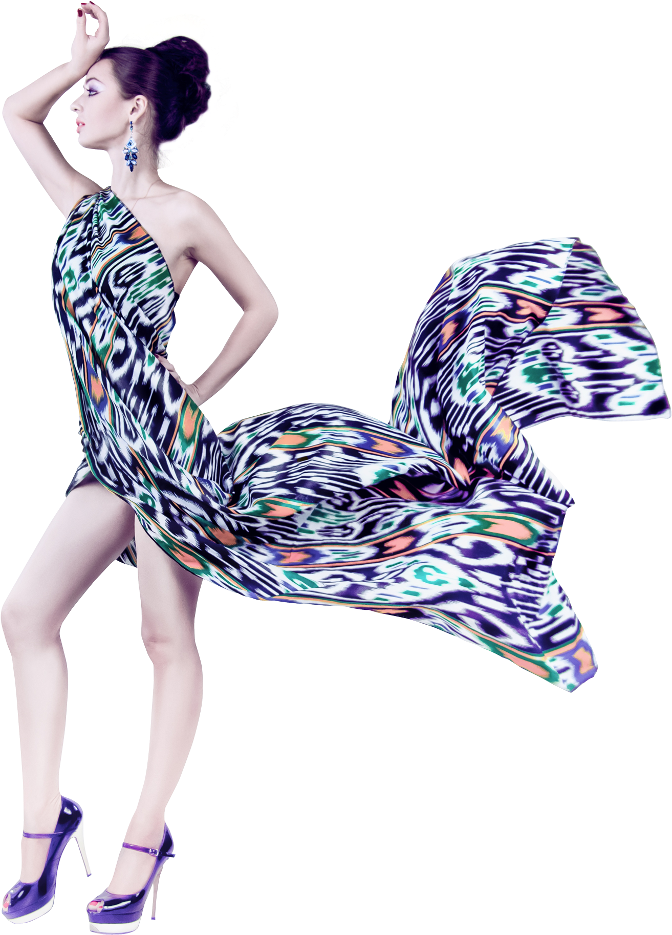 Elegant Modelin Flowing Dress PNG Image