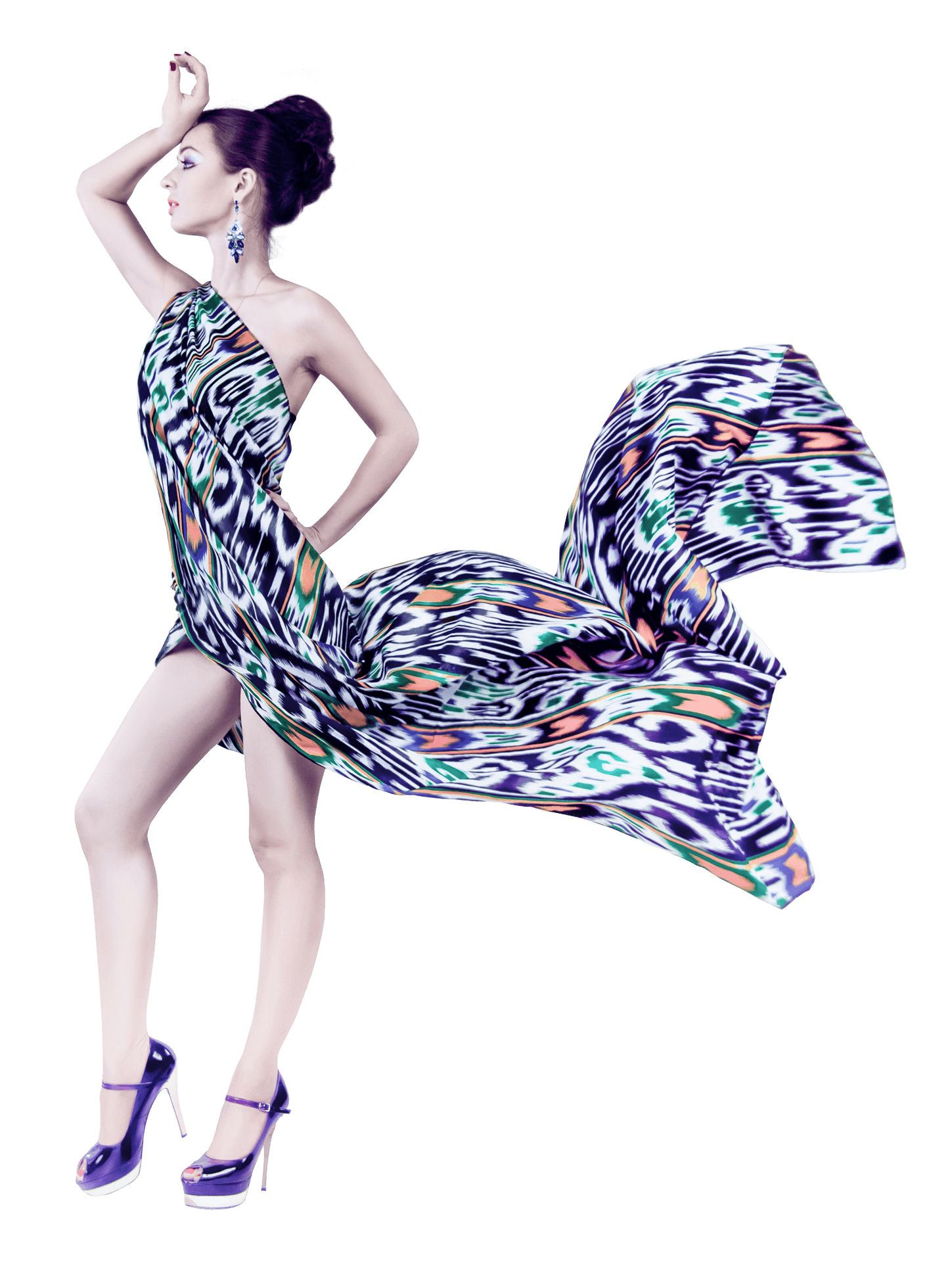 Elegant Modelin Flowing Dress PNG Image