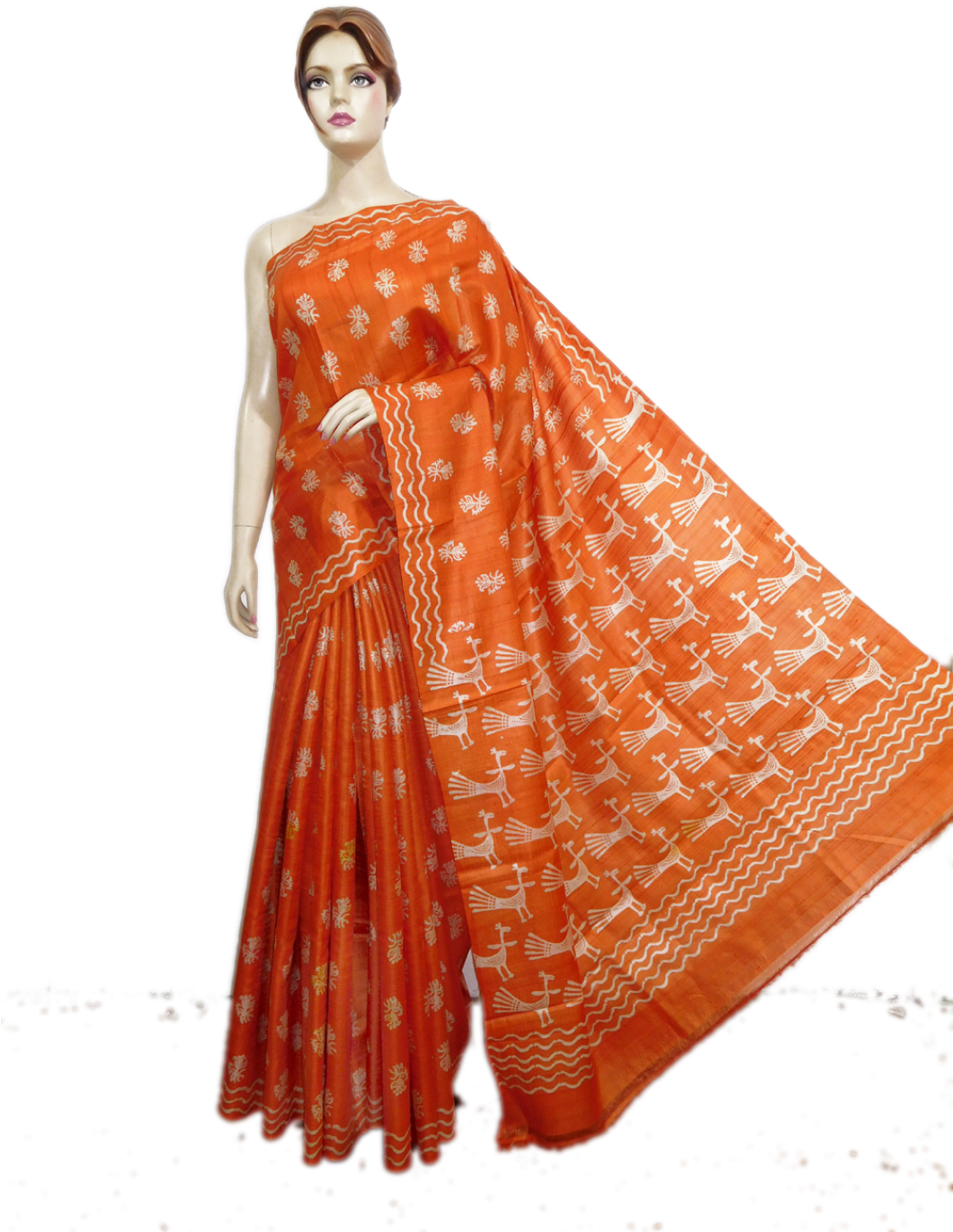 Elegant Orange Saree Model PNG Image