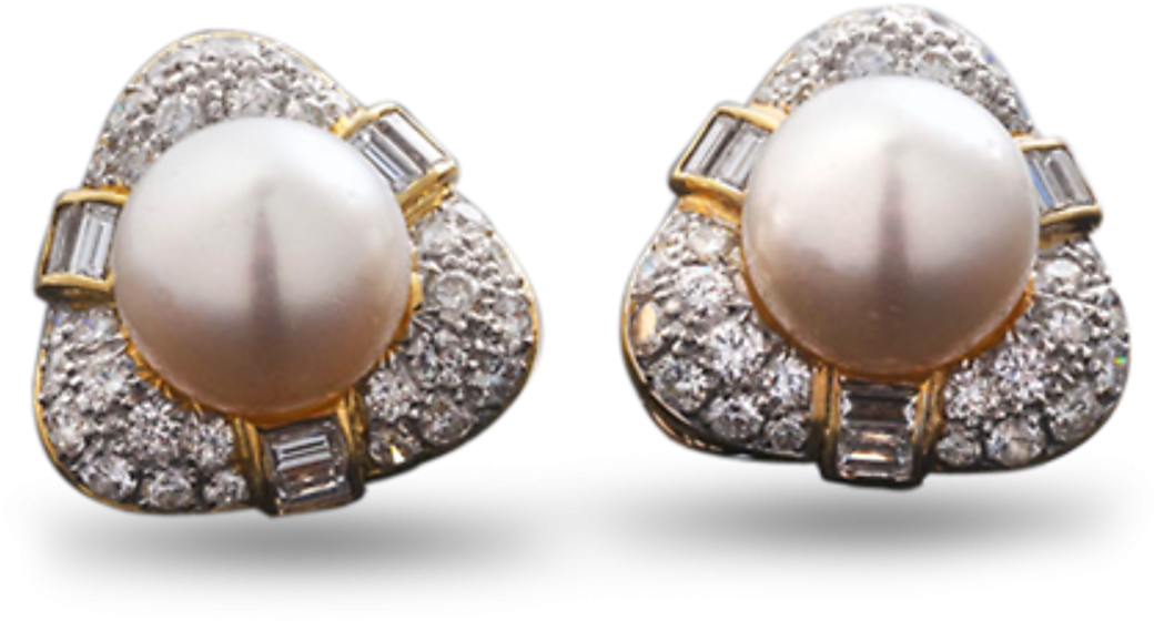 Elegant Pearl Diamond Earrings PNG Image