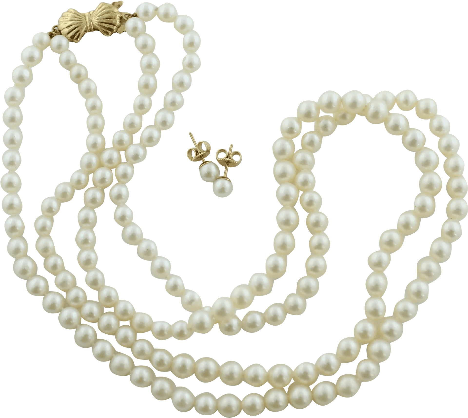 Elegant Pearl Necklaceand Earrings Set PNG Image