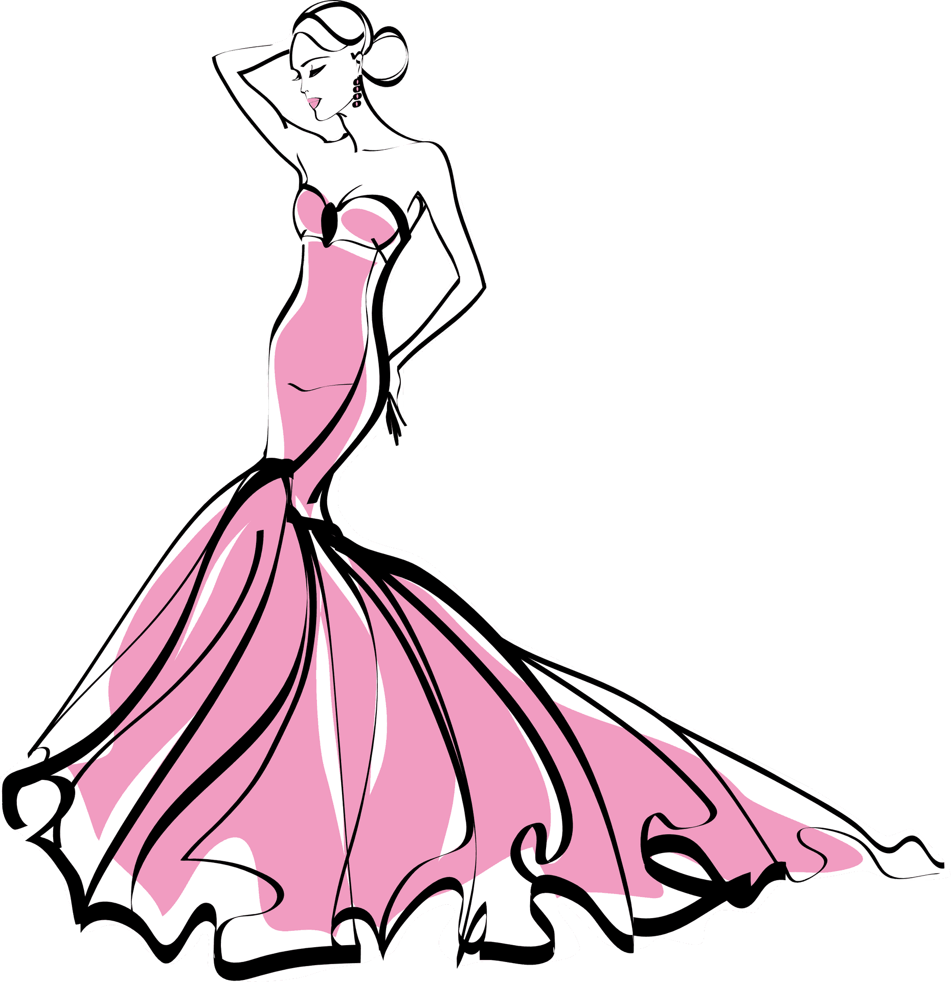 Elegant Pink Gown Fashion Illustration PNG Image