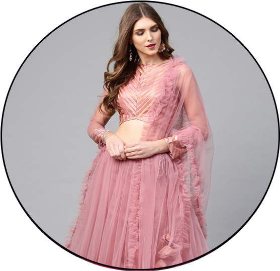 Elegant Pink Lehenga Model Pose PNG Image