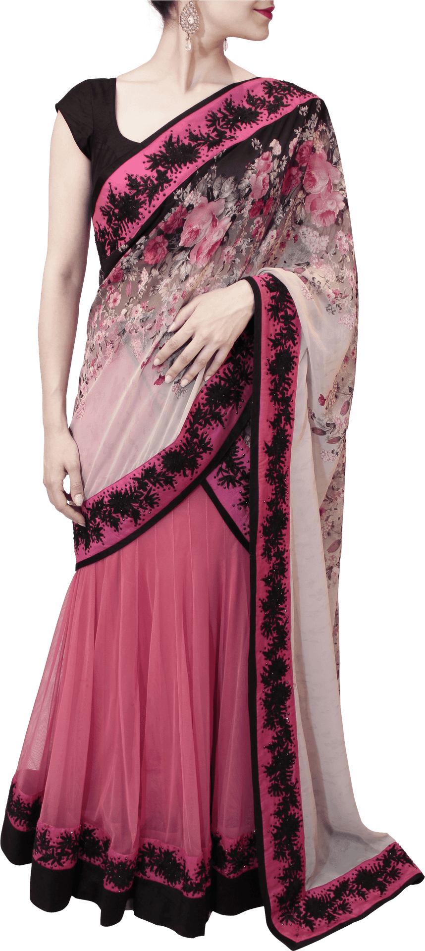 Elegant Pink Lehengawith Floral Dupatta PNG Image