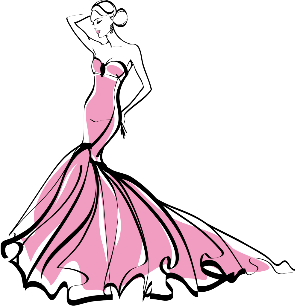 Elegant Pink Mermaid Gown Sketch PNG Image