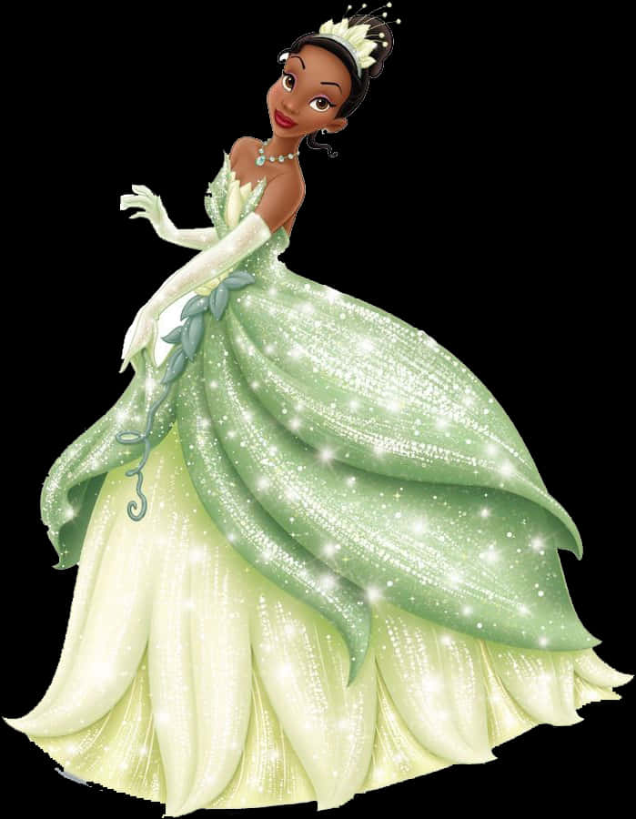 Elegant Princessin Green Gown PNG Image