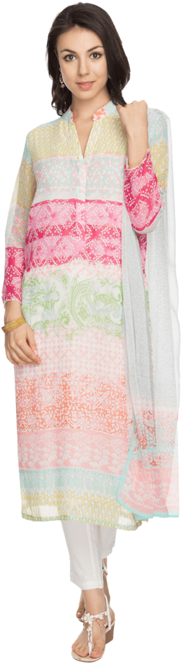 Elegant Printed Salwar Suit Model PNG Image