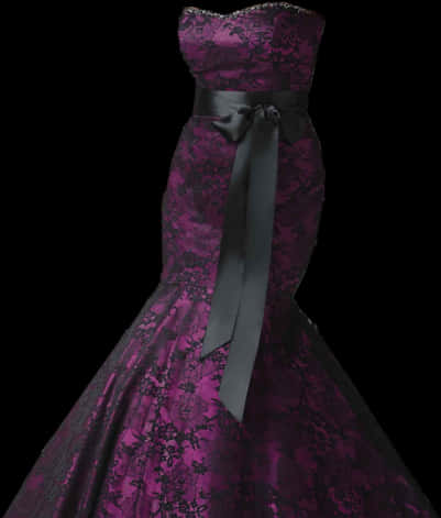 Elegant Purple Lace Evening Gown PNG Image