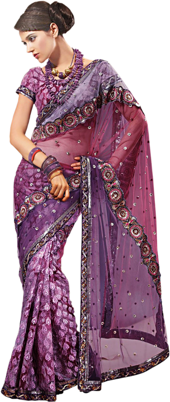 Elegant Purple Saree Model PNG Image