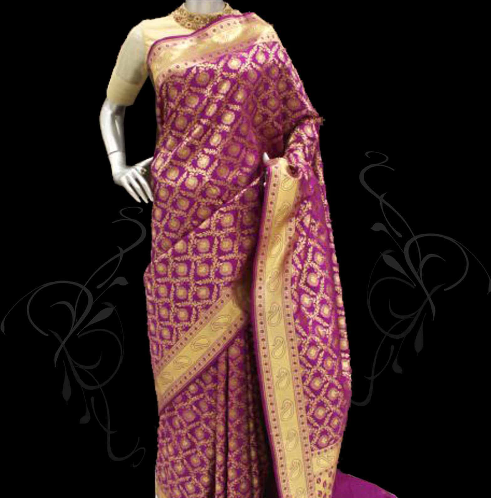 Elegant Purple Silk Saree Mannequin PNG Image